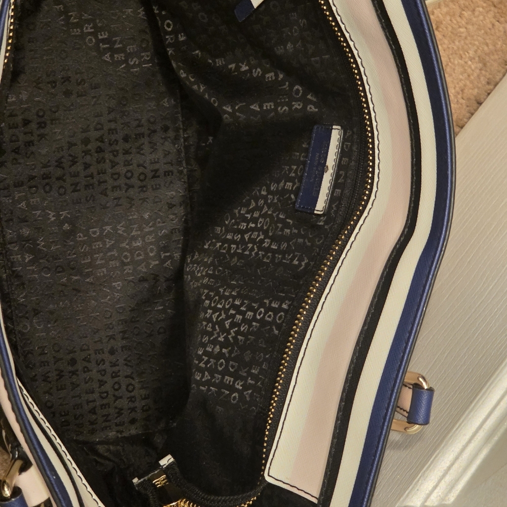 Kate Spade Black, White, Pink And Navy Striped Tote Bag With Matching Wallet - Picture 4 of 11